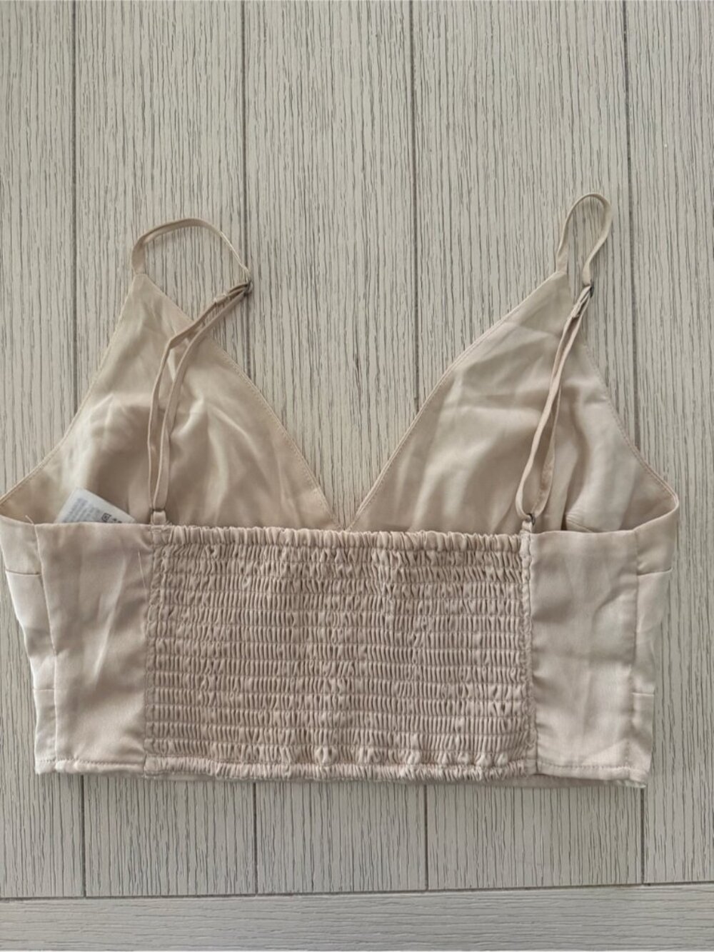 Cream Smocked Satin Crop Top - Picture 2 of 3